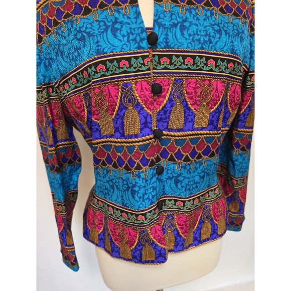 Adriana Pappel 100% Silk Blazer Jacker Womens Size 14 Bold 90s Vintage Peplum - Picture 7 of 7